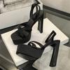 Fashion Silver Platform Sandals Women Sexy Square Toe Narrow Band Buckle Strap Heeled Sandals Luxury Summer Open Toe Super High Heels