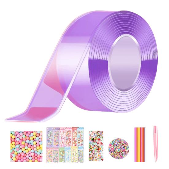 

1 Набір 300 см Нанометрова стрічка Набір для бульбашок з аксесуарами Зняття стресу Еластична стрічка для видування бульбашок Двостороння стрічка DIY фіолетовий
