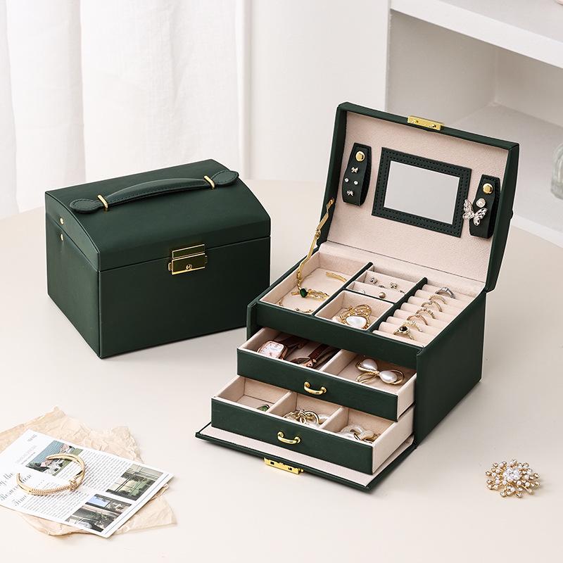 Large Capacity PU Leather Jewelry Box with Drawers for Rings and Earrings