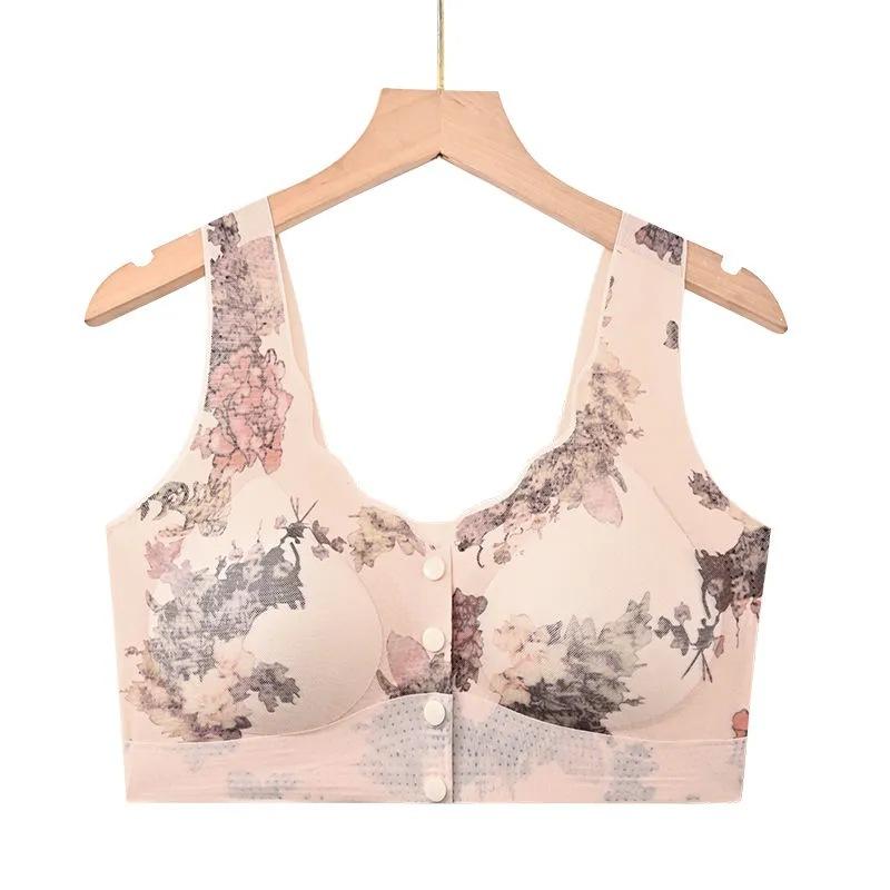 Ultra-light Front Buckle Underwear Female Middle-aged Mother No Steel Ring Upper Support Anti-sagging Mesh Yarn Breathable Large Size Bra Cover