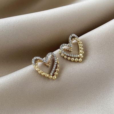 Double-Layer Simple Love Diamond Stud Earrings Trendy Small Temperament Earrings Earrings