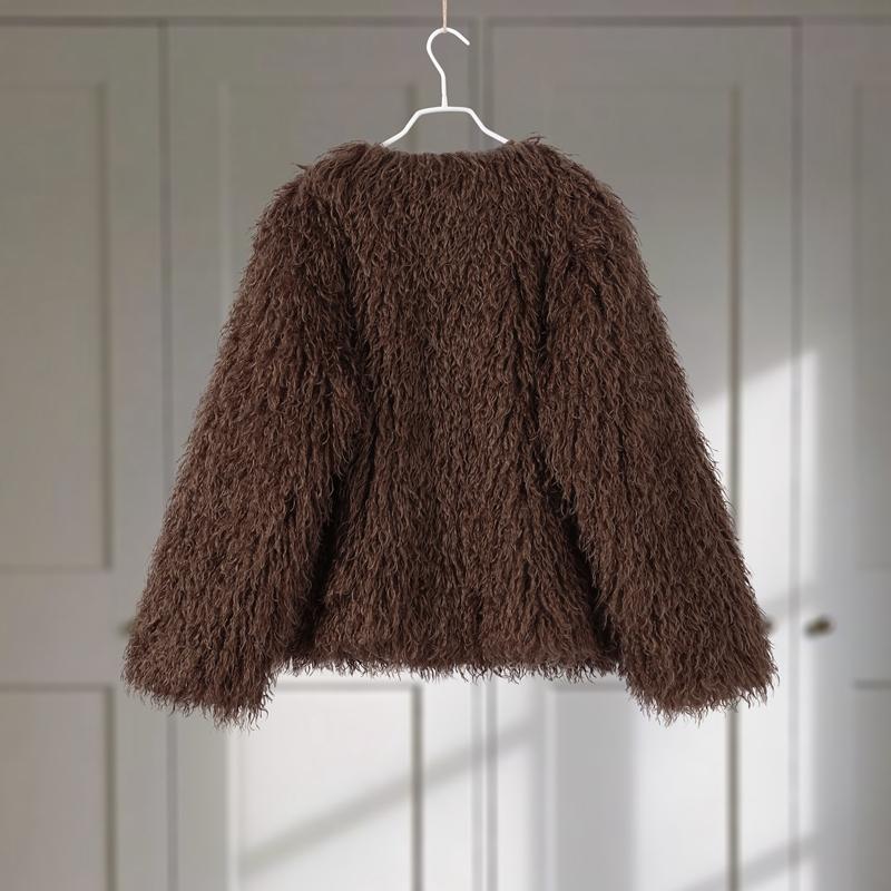 Mantocă ocazională de blană artificială pentru femei, toamnă, iarnă, cu gâtul în formă de O, cu păr lung, cu mâneci întregi, pardesiu gros, pentru femei, îmbrăcăminte exterioară elegantă pentru femeie High Street