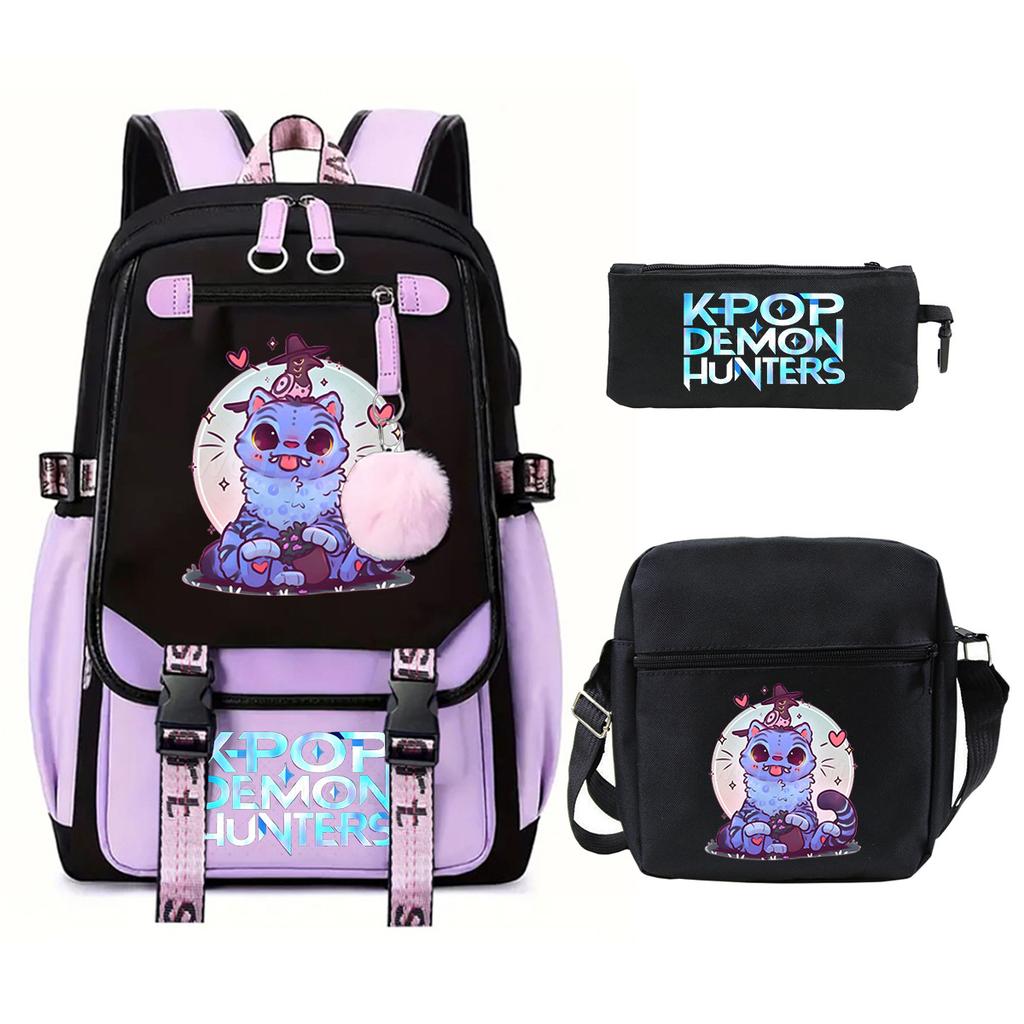 Demon Hunters Peripheral Printing Children's Fashion Backpack Cross-border Large Capacity Primary and Secondary School Student Leisure School Bag Set