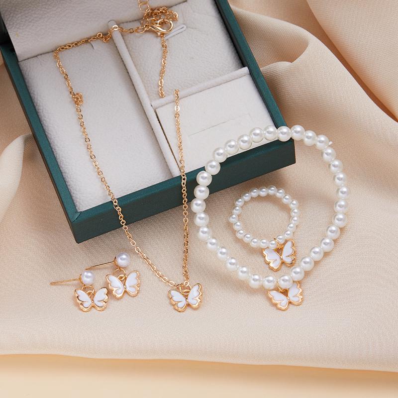 Butterfly Zircon Set Imitation Zircon Romantic Bracelet Ring Necklace Earring Set Women Wedding Dinner Dress Accessories