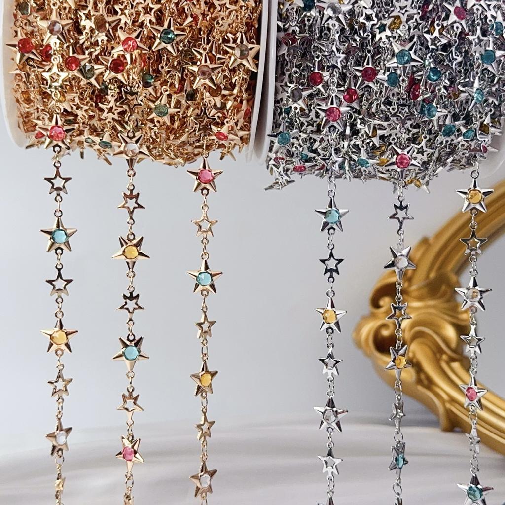 0.5/1/2M Star-Shaped Metal Chain Inlaid With Colorful Rhinestones DIY Necklace Lolita Decorative Chain Jewelry Making Supplies
