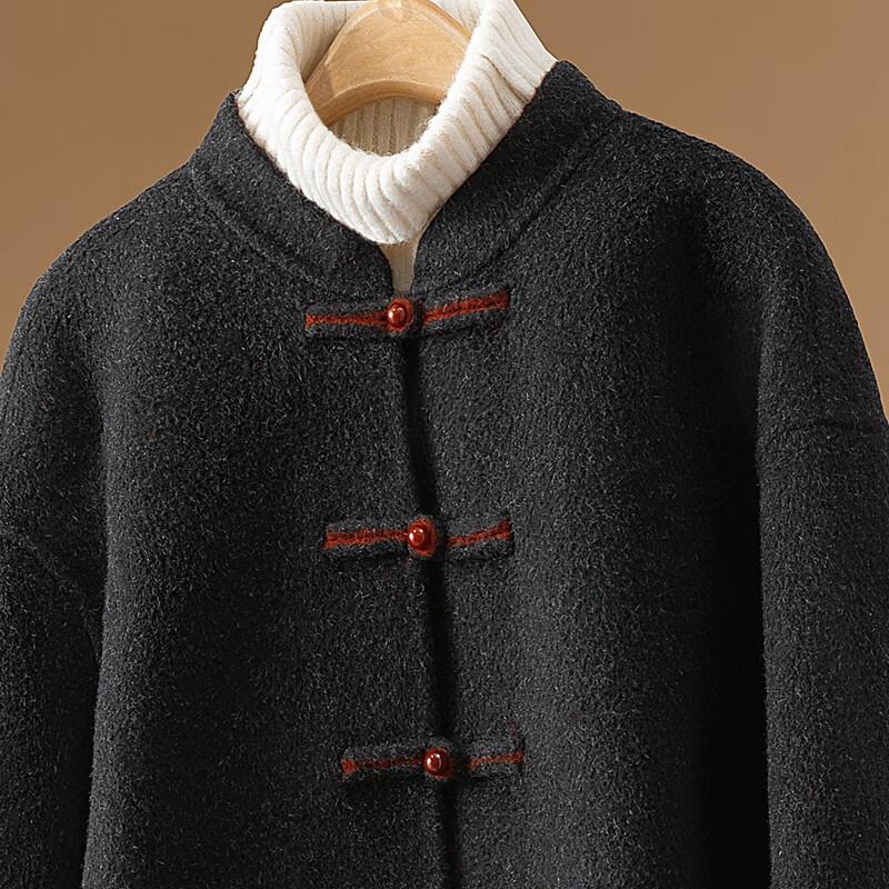 Sibaishe Damen Neuer Chinesischer Stil Merino Wolle Color-Block Mantel