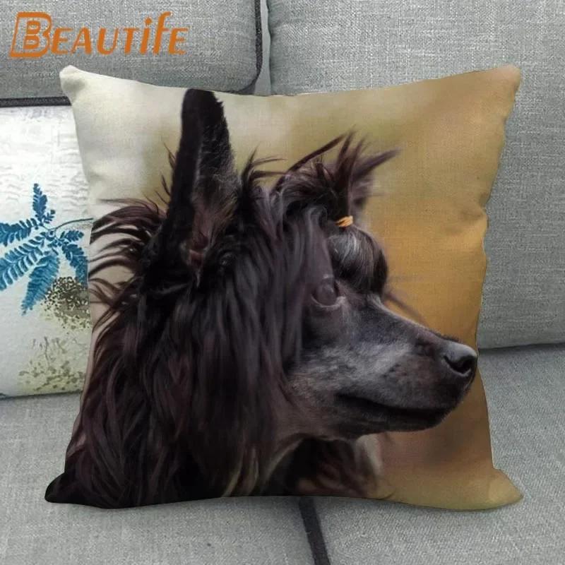 

Наволочка с китайской хохлатой собакой на заказ, 45х45 см, свадебная декоративная наволочка из экологически чистой хлопковой льняной ткани 45x45cm 18x18in