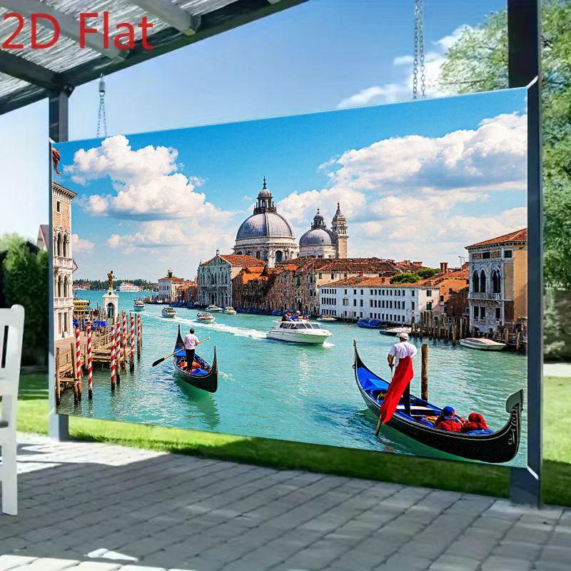 2D flat design. 1 piece showcases the charming canal scenery of Venice, suitable for weddings, parties and other occasions.
