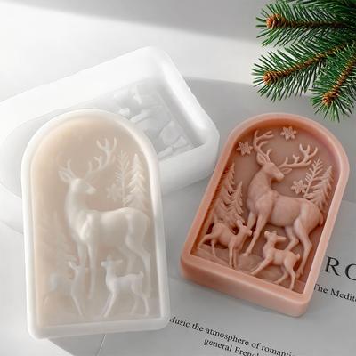 Moule en Silicone Embossé Renne de Noël Moule en Silicone pour Bougie Moule pour Bougie Savon Chocolat Décoration de Fête