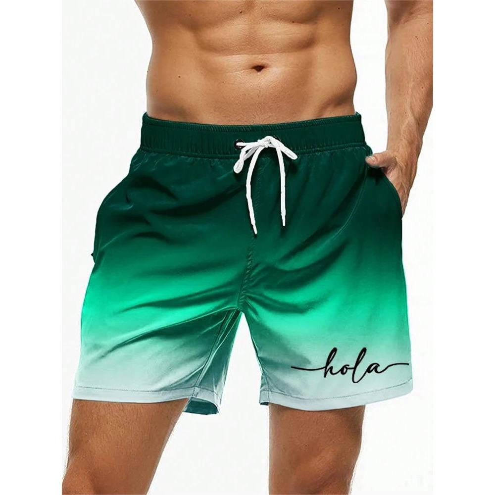 Modische Buchstabendesign-Shorts Sommer Herren Badehose Elastischer Bund Print Hola Grafiken Farbverlauf Atmungsaktiv Kurz