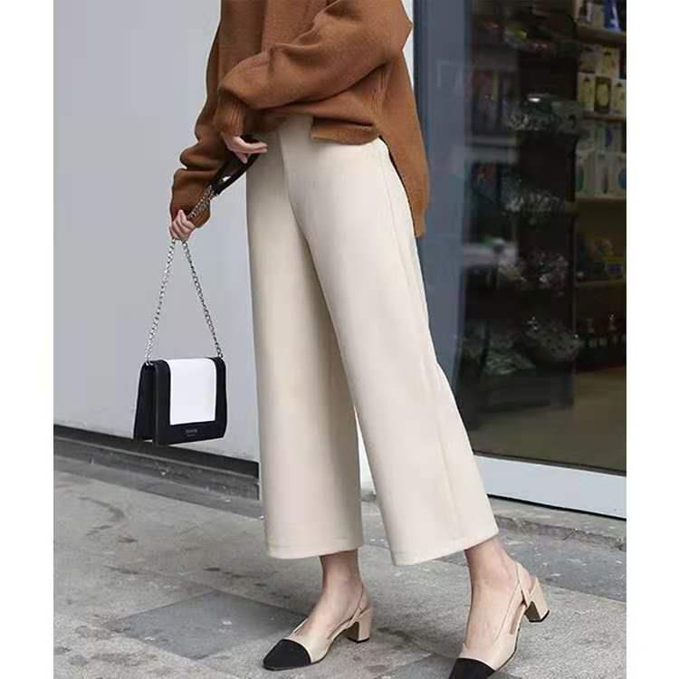 Women s Winter Woolen Wide-Leg Pants - Thick, Loose, Korean-Style Casual Nine-Point Slimming Straight-Leg Pants for Girls & Students M 95-105 lbs