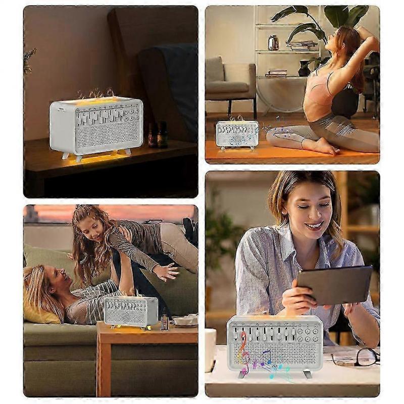 Smart White Noise Machine with Bluetooth & Night Light, Echo Flame Aroma Diffuser Sleep Aid Sound Machine with 8 Soothing Sounds
