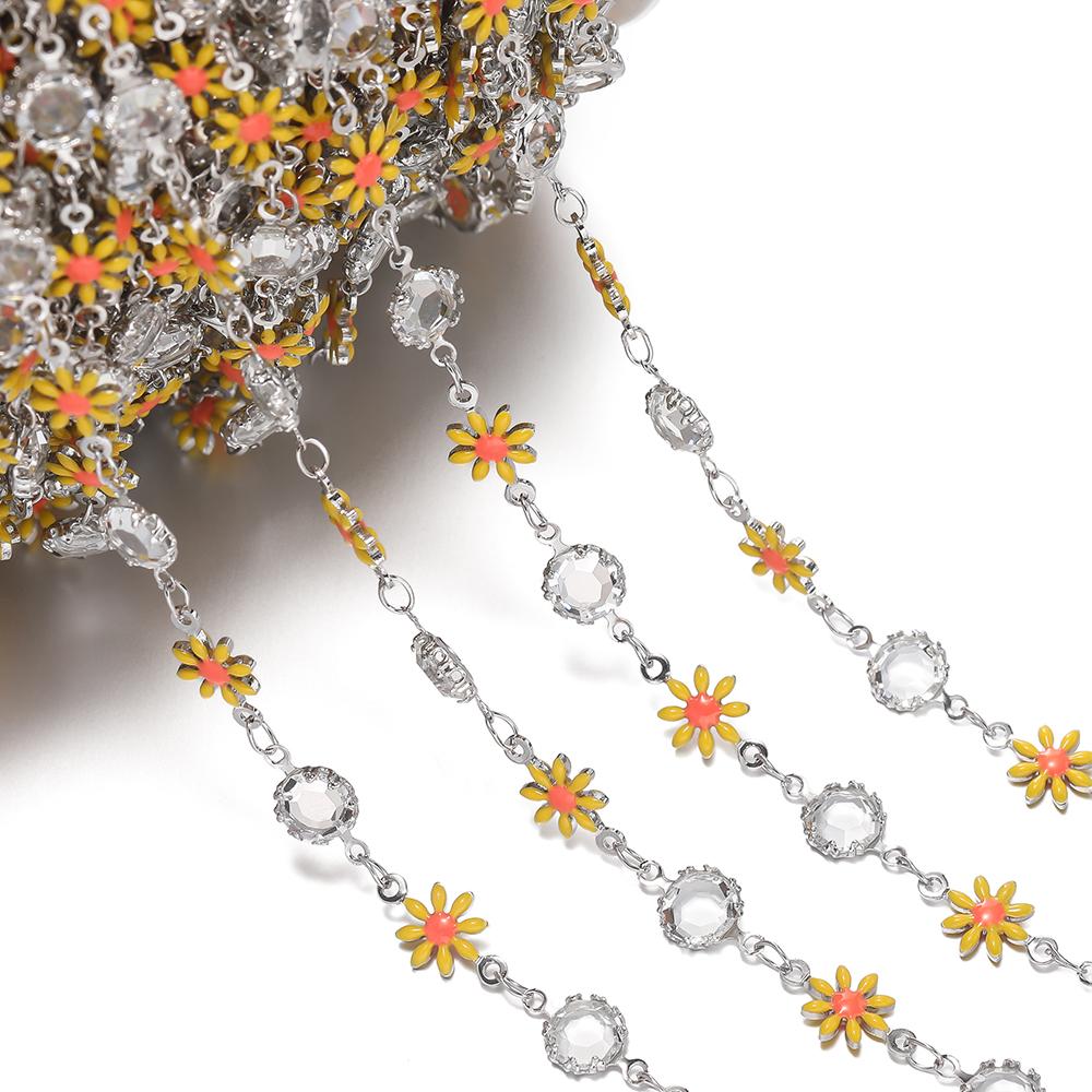 1meter Copper Chains Daisy with Glass Rhinestone Chain Findings for Bracelet Necklace DIY Jewelry Making Accessories