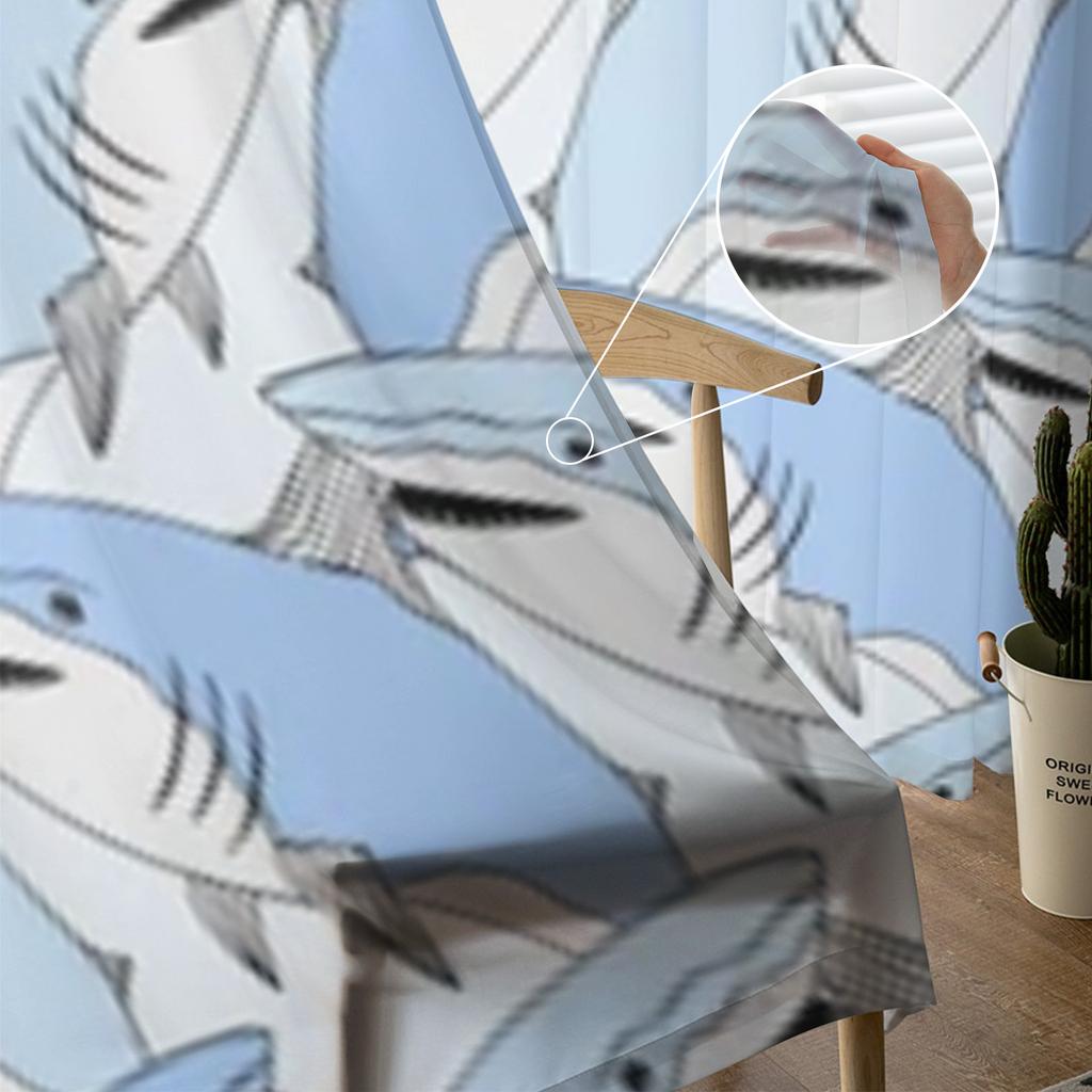 Cute Sharks Pattern Sheer Window Curtains For Living Room Bedroom Modern Voile Tulle Curtains Fabric Drapes For Kitchen