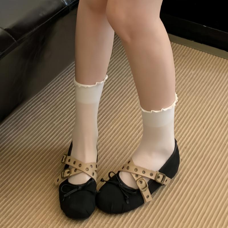 Fashion Women's Ballet Shoes 2025 High Quality Denim Mary Janes Fashion Bow Cross Tied Buckle Designer Flats Comfy Soft Sole Women Shoes