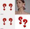 Bold And Chic Red Heart Shape Earrings With Unique Question Mark Design For Trendy Fashionistas
