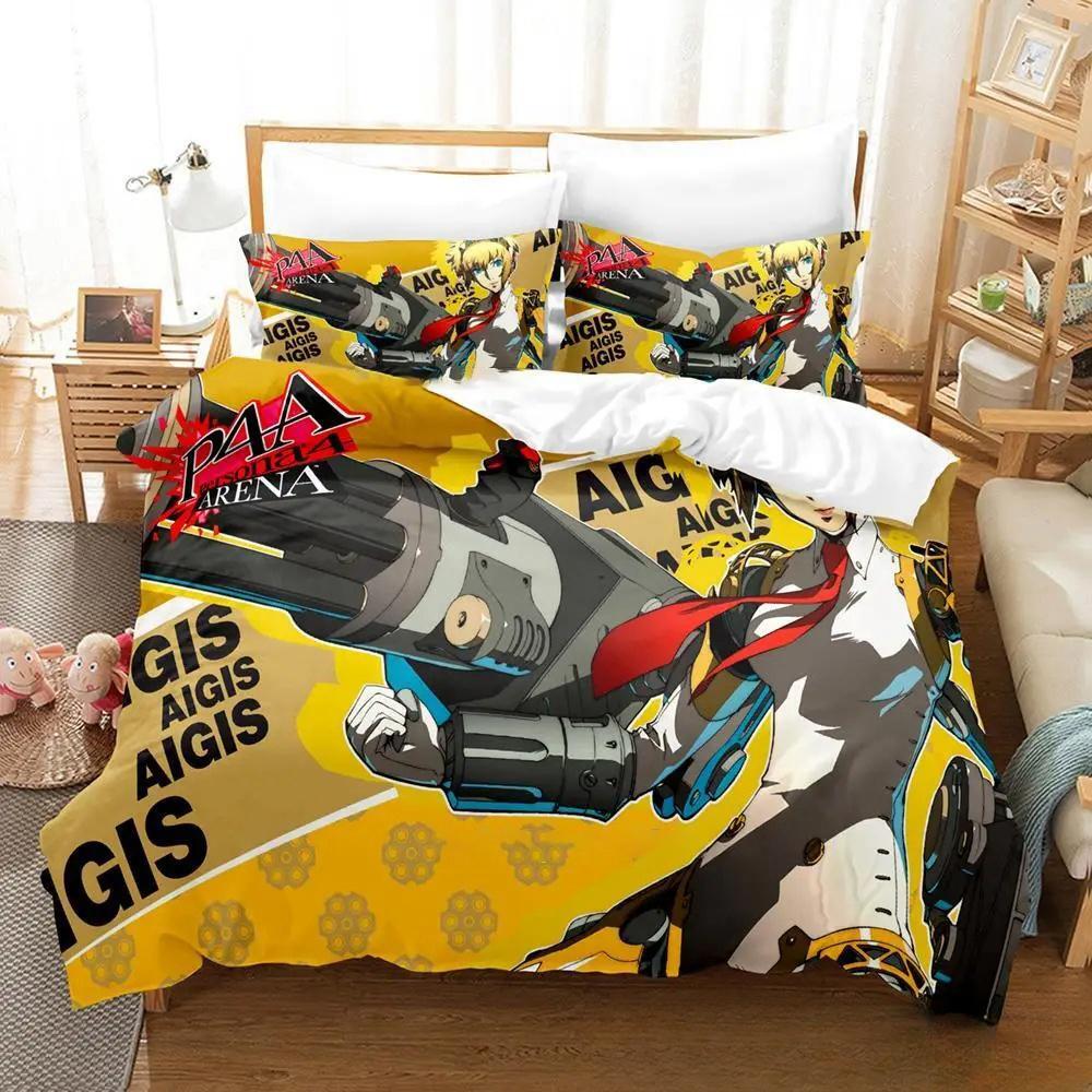 3D Print Anime Game P4 Persona 4 Bedding Set,Duvet Cover Bed Set Quilt Cover Pillowcase,King Queen Twin Size Boys Girls Adults