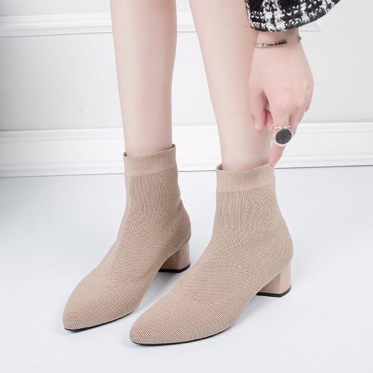 

Женские вязаные ботильоны Осень весна Женские повседневные туфли-лодочки на низком каблуке Женская уличная обувь Женские повседневные ботинки Челси 39 хаки