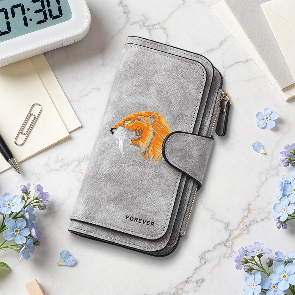Vintage Animal Lion Pattern Women Wallet Stylish Portable Daily Use Card Holder Fashion Clutch Forever Design Ladies Purse