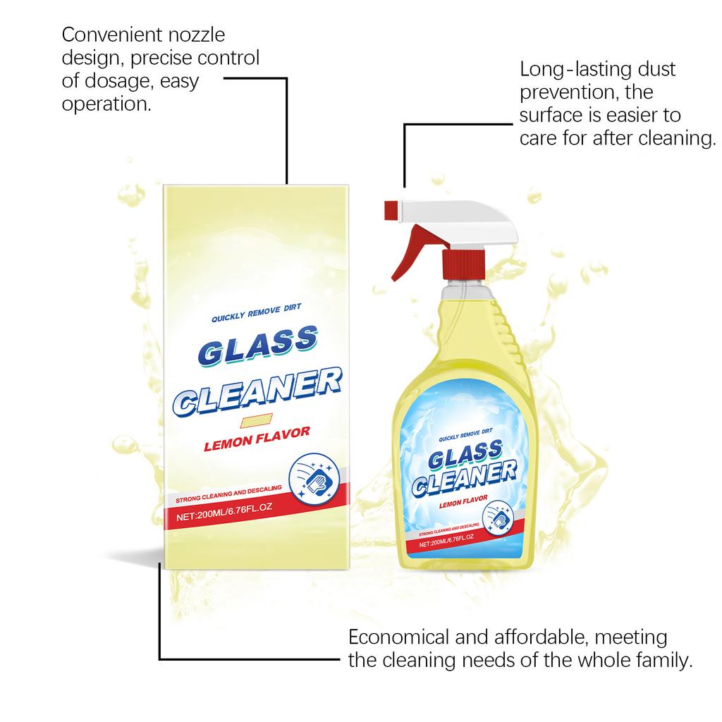 Glasreiniger mit Zitronenduft, Reinigt Glasflecken und Schmutz; Geeignet für den Hausgebrauch. 200 ml
