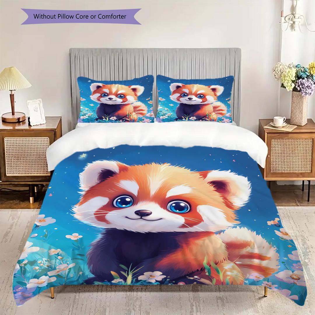 

Red Pandas Pattern Bedding Quilt Set Quilt Cover Pillowcase Home Decoration Birthday Gift (1 * duvet cover + 2 * pillowcase, without core) 135x200cm