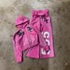 Conjunto de Sudadera con Capucha y Mangas Largas Estampado Rosa Estilo Y2K Pantalones de Pierna Ancha Holgados Atuendo Streetwear para Mujer Otoño