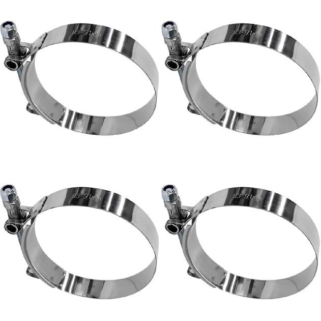4 PCS 2" T-Bolt Hose Clamp, Stainless Steel Adjustable Pipe Clamp with Working Range 57-65mm, Heavy-Duty Turbo Intake Intercooler Clamps ert Locknut