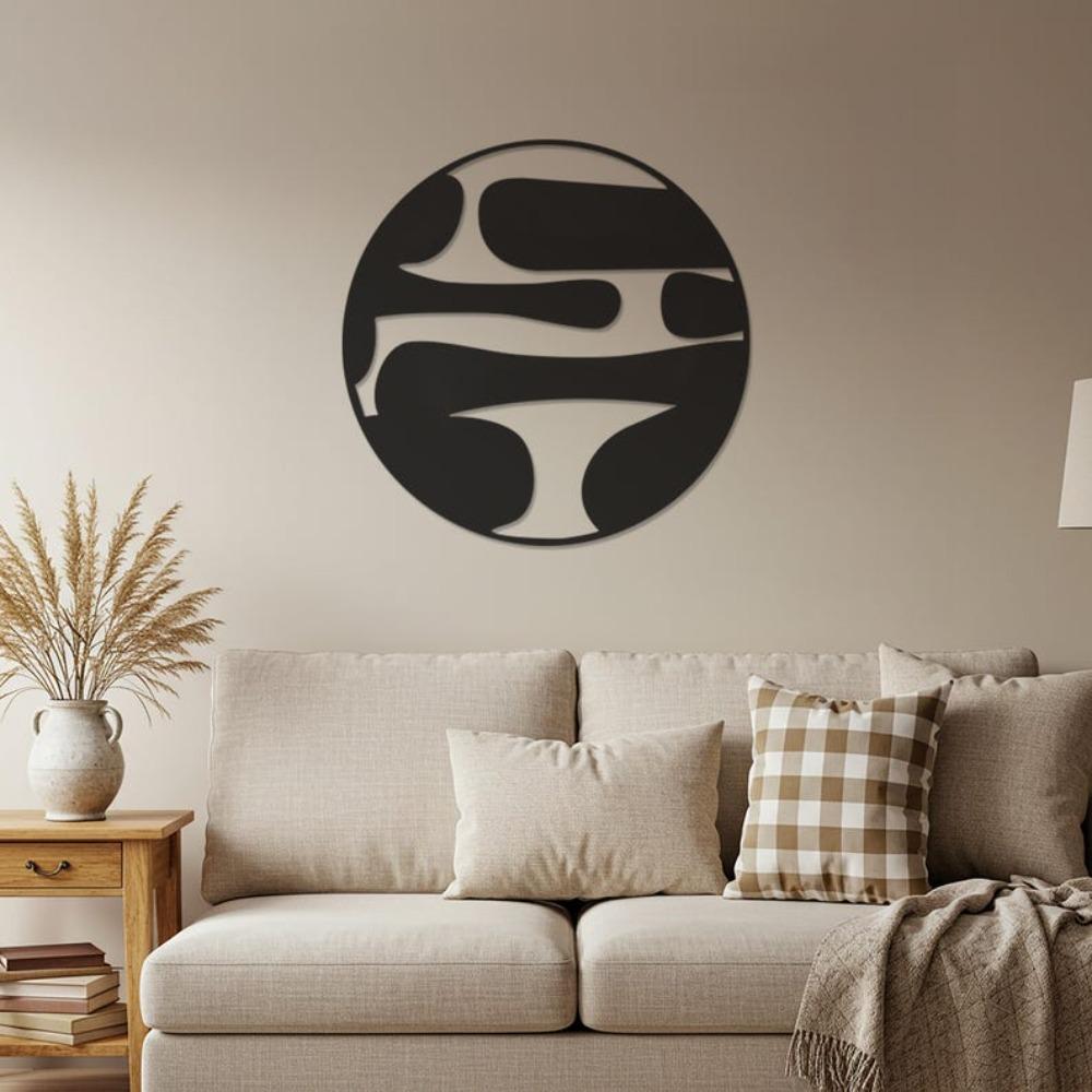 Modern Round Metal Wall Art Abstract Circular Sculpture Geometric Home Decor Minimalist Black Iron Plate Artistic Metal Craft Gift