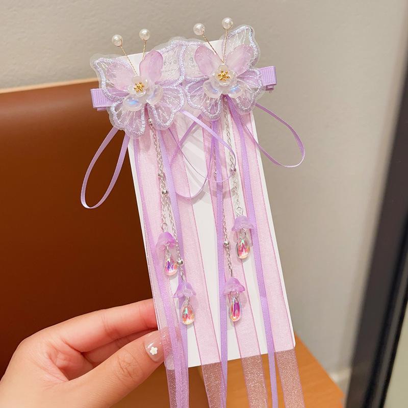 Mid-Autumn Hanfu Fairy Hair Clip - Women's & Children's Ancient Style Floral Tassel, Sweet Accessory for Girls