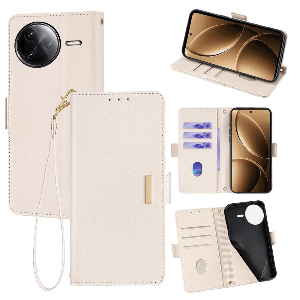 

Кожаный чехол-кошелек для Xiaomi Poco F7 Pro 5G/Redmi K80 5G с защитой от RFID, подставкой и ремешком на руку White