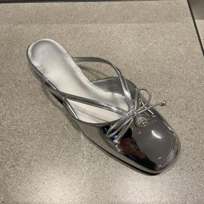 Fashion Summer New Baotou Sandals Women Fashion Square Head Shallow Mouth Butterfly Knot Soft Sole Anti-slip Wear-resistant Slippers