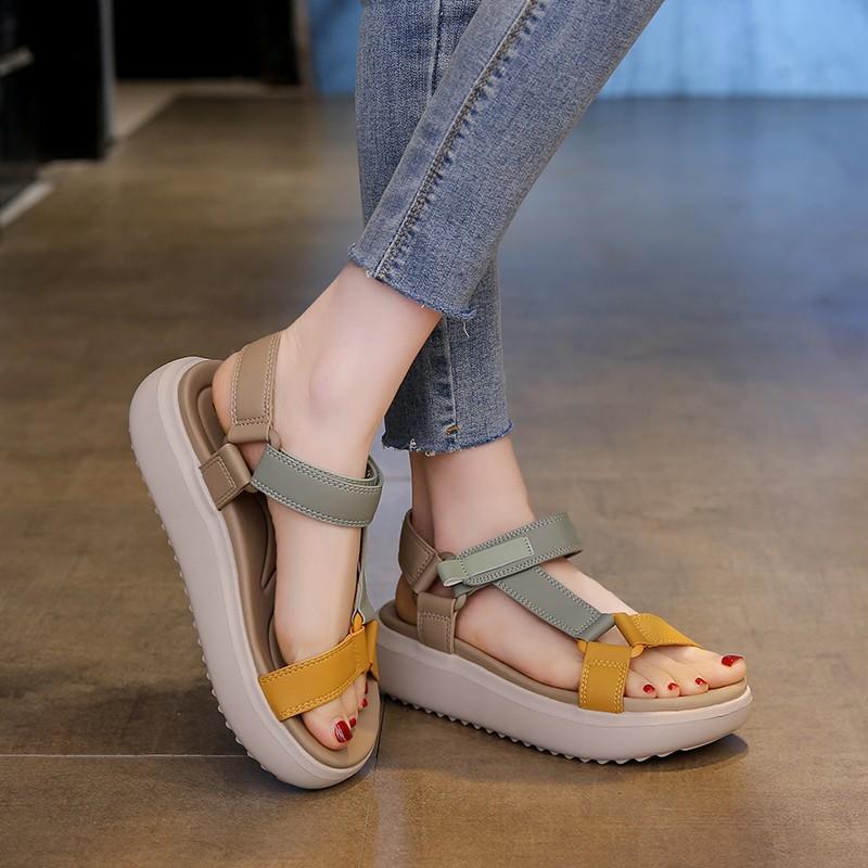 Women's Sports Sandals, Beach Shoes, Daily Casual Outdoor Thick Soled Soft Sole Solid Color Velcro Buckle Women's Shoes