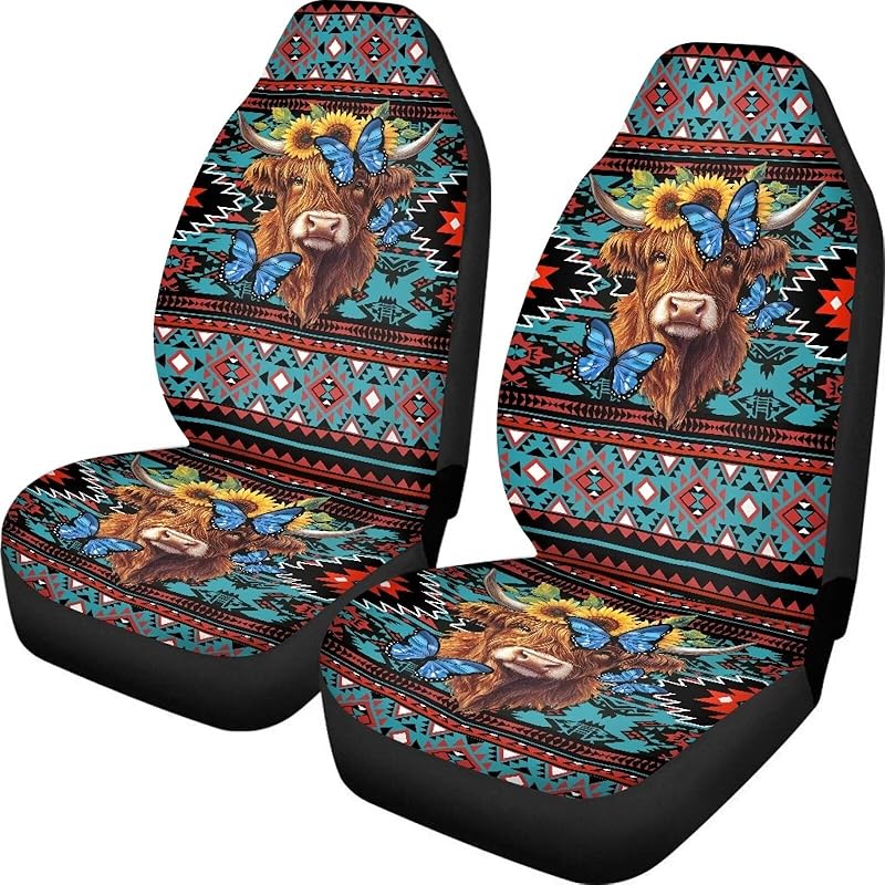 Dreaweet Navajo Print Car Seat Covers for Men Women Southwest Pattern Front Seat Protector Cover Full Set of 2pc Universal Size for Car, Truck or