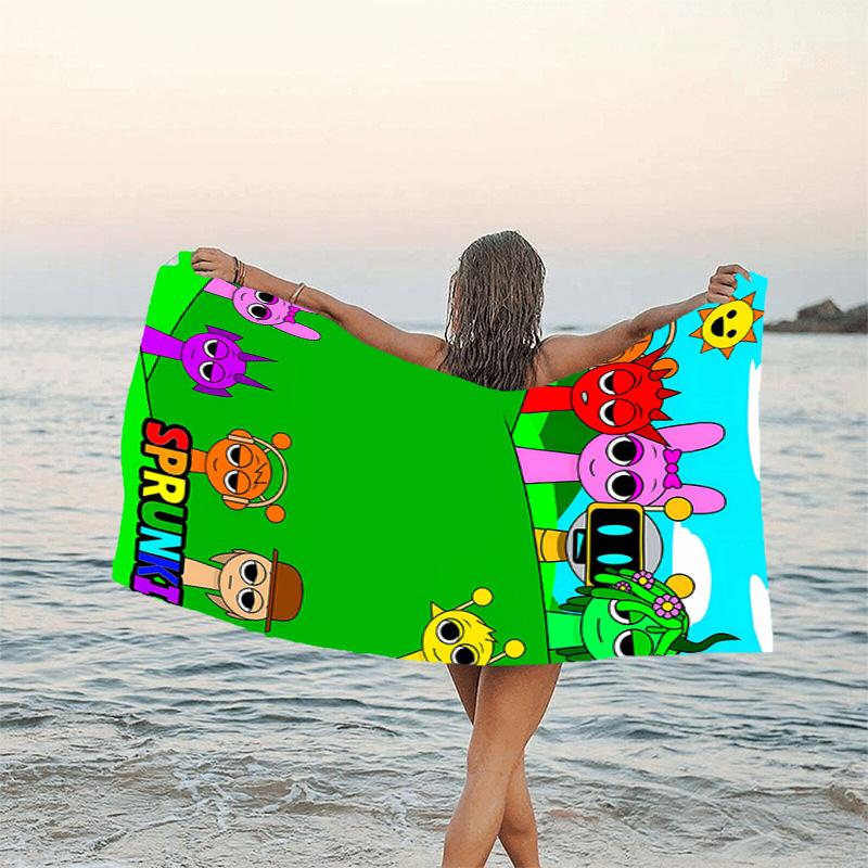 1pc SPRUNKI8 Beach Towel, Beach and Seaside Swimming Pool Equipment, Fashion Pattern, Rectangular, Travel Essentials