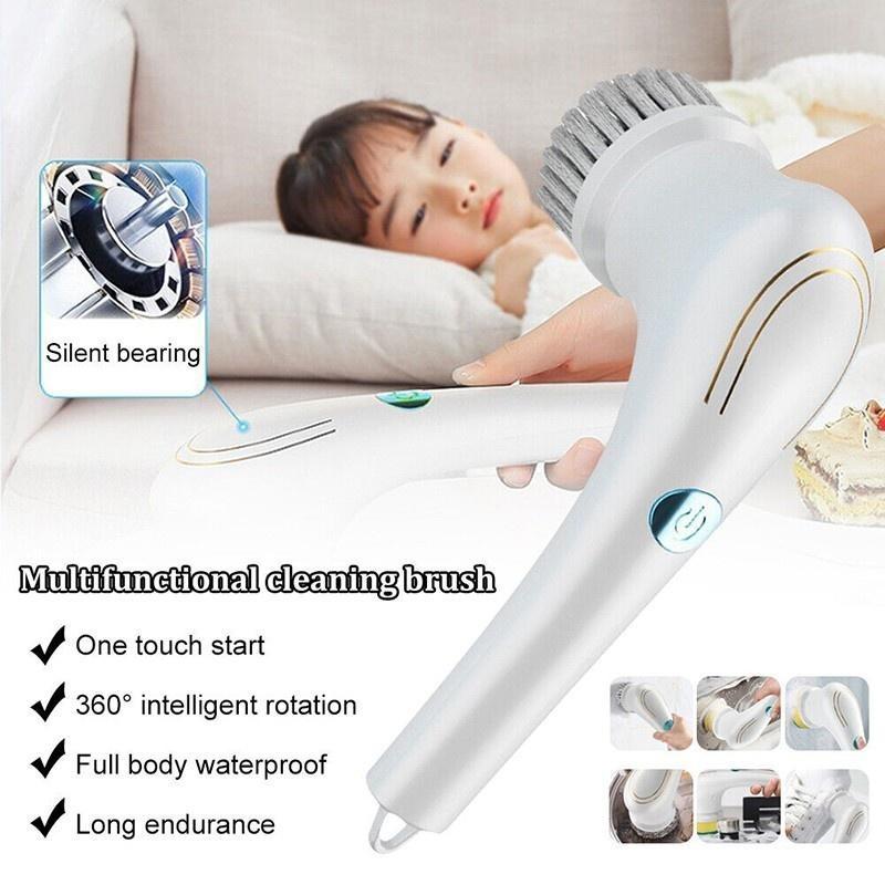 Household Electric Cleaning Brush Rechargeable Electric Scrubber with Detachable Head Cleaning Brush Kitchen Toilet Cleaning Tool