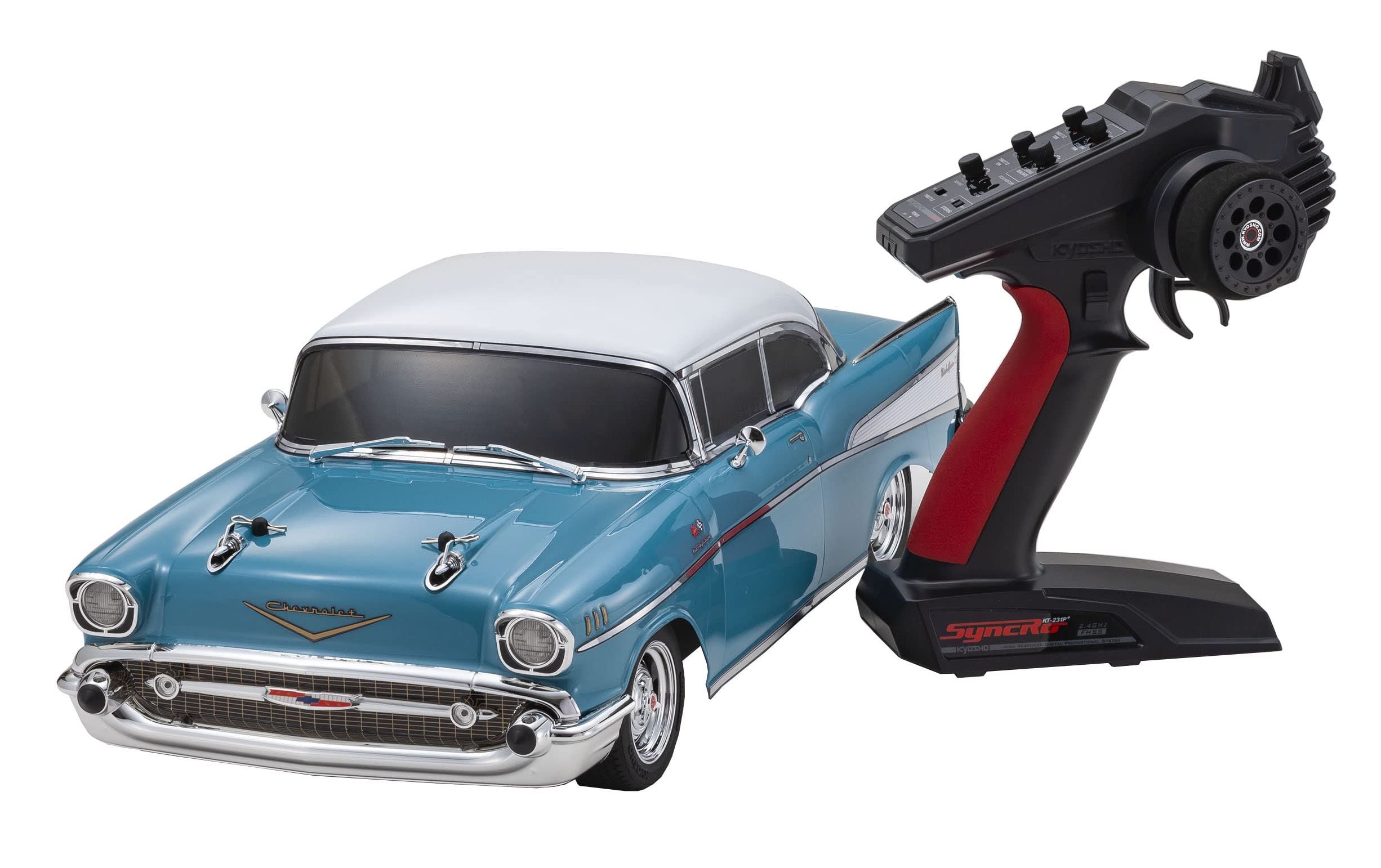 Kyosho EP FAZER 4WD Mk2 FZ02L Readyset 1957 Chevrolet Bel Air Coupe in Tropical Radio Part Number 34433T1 1/10 Turquoise, Controlled,