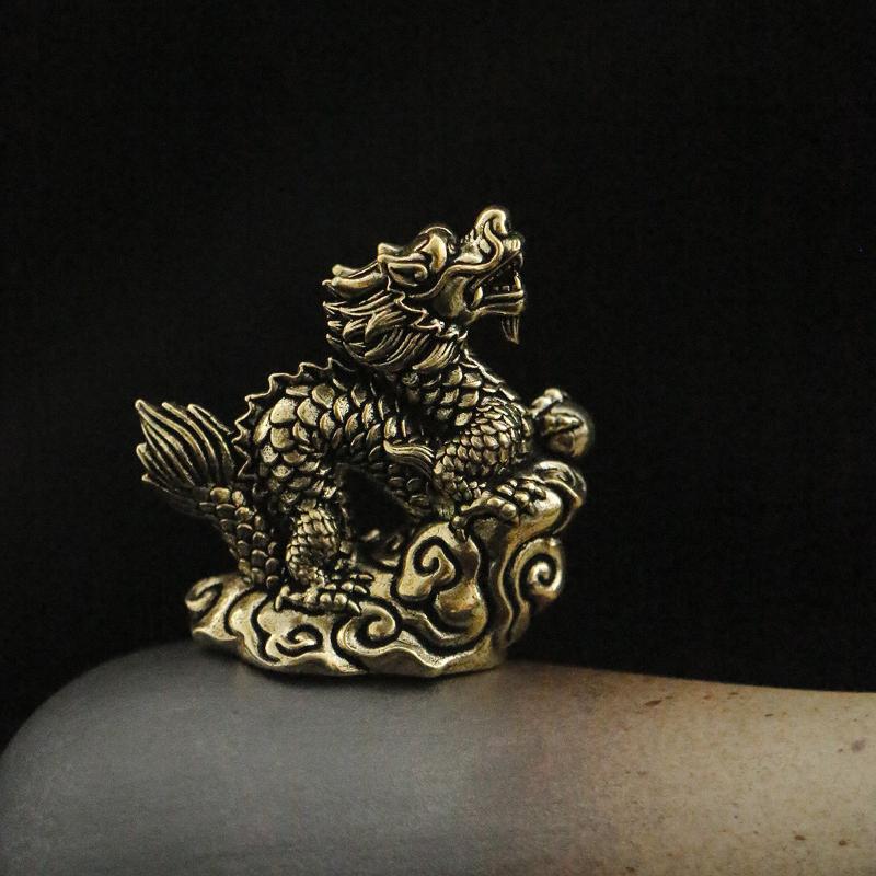 Antique Dragon Statue Ornament Zodiac Animal Brass Crafts Feng Shui Decoration Office Figurines