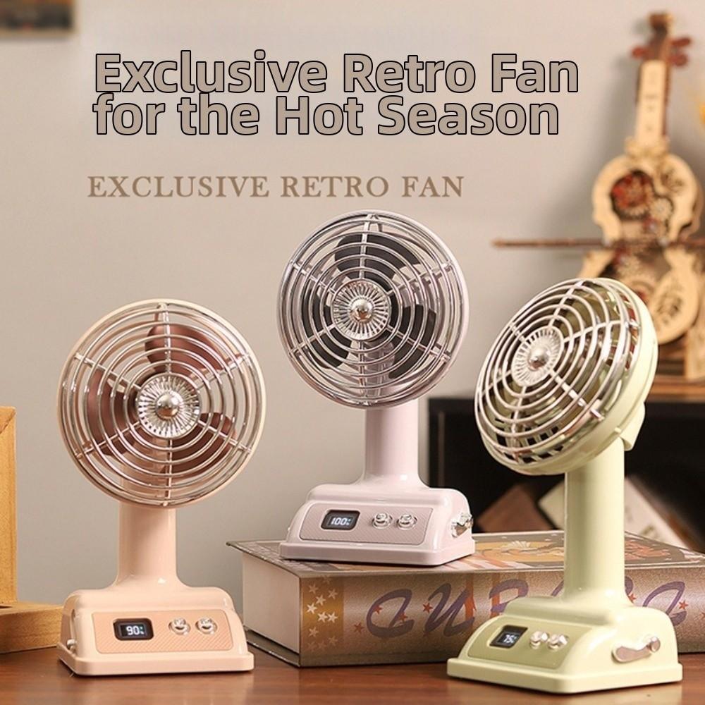 USB Rechargeable Mini Desktop Fan Handheld Vintage Table Fan Quiet Cooling Fan  for Table Use