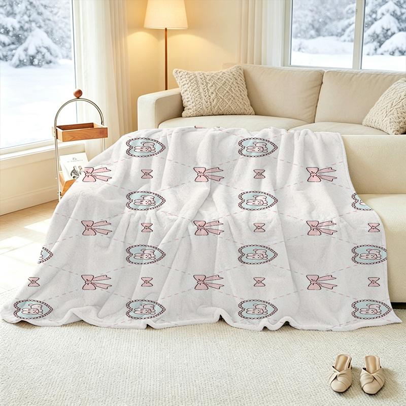 Rabbit Themed Flannel Fleece Blanket - Soft, Non-Shedding, Warm Cozy, Ideal for Home, Couch Napping, Bedroom Decor, Christmas & Halloween