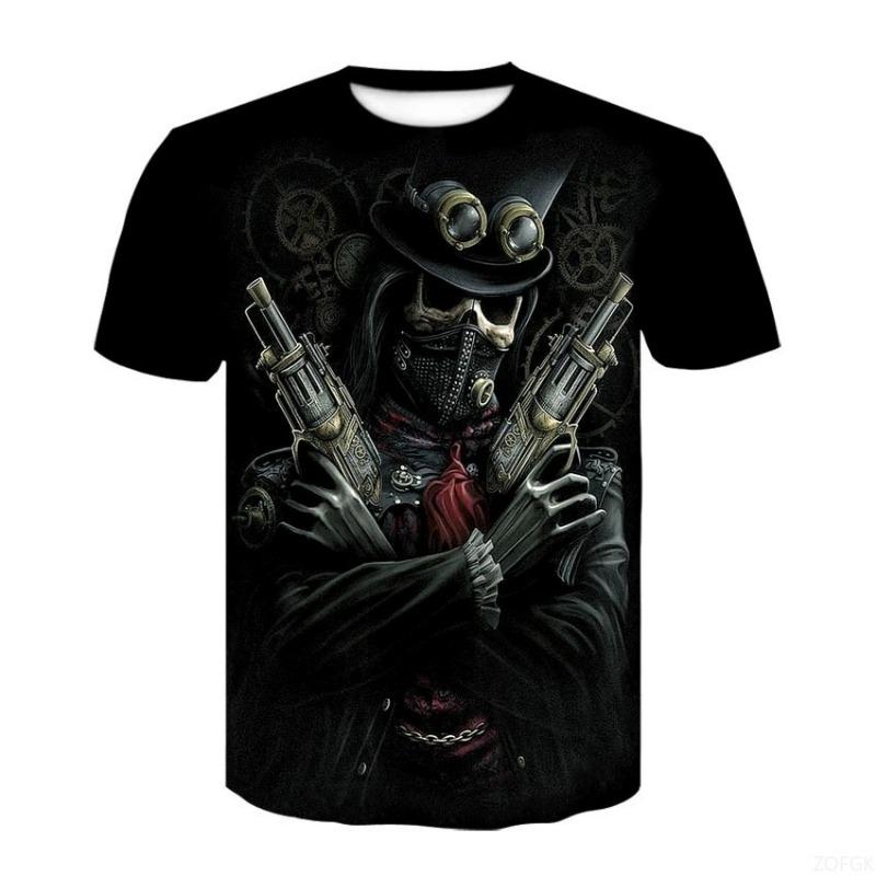 2026 new men's horror skull Halloween print breathable and comfortable round neck T-shirt outdoor party casual top