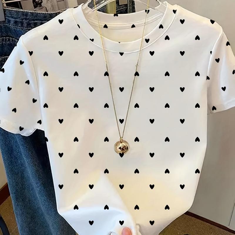 Women s Elegant Simple Round Neck Printed Short Sleeve T-Shirt S