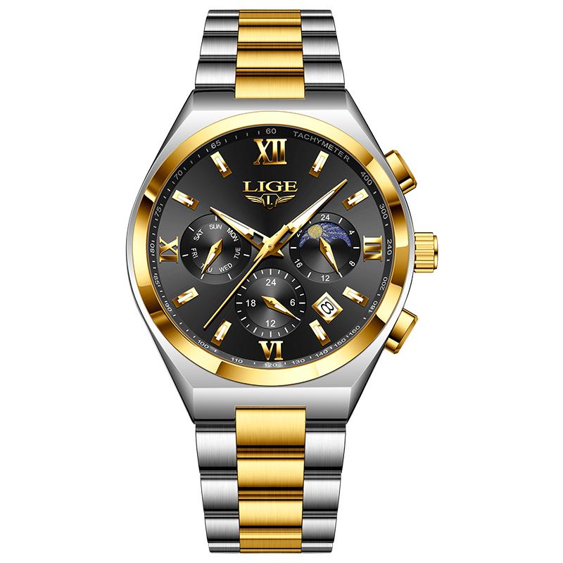 LIGE Top Original Luxury Man Wristwatch Luminous Waterproof Week Date Watch For Men Stainless Steel Quartz Fashion Men's Watches