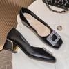 Women Shoes Square Crystal Pumps Girl Leather High Heels Shoes OL Casual Dress Shoes 35-43