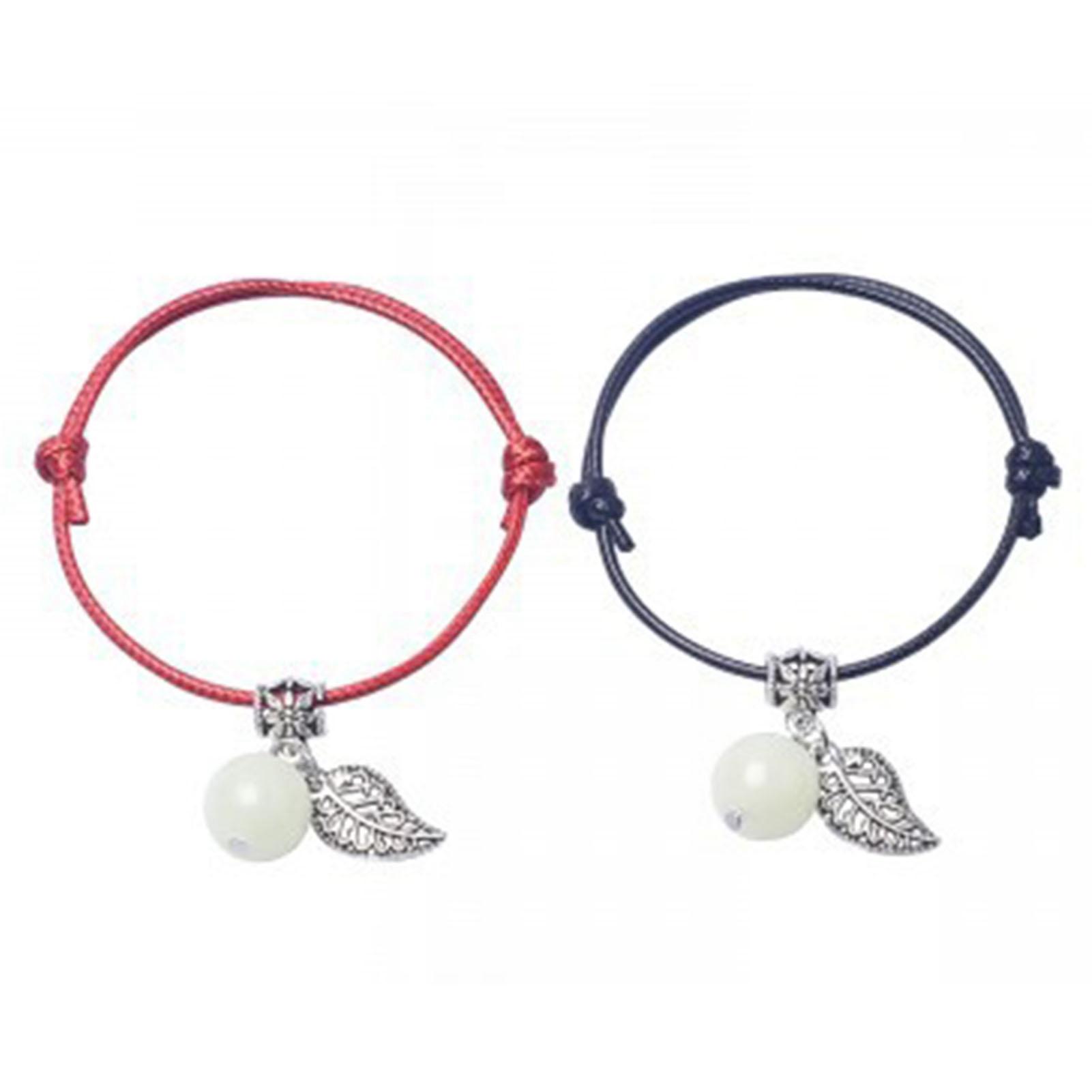 2 шт. Браслеты Светящиеся из ПУ кожи Регулируемые Унисекс Модные Веревочные с Подвеской Браслеты Дружбы