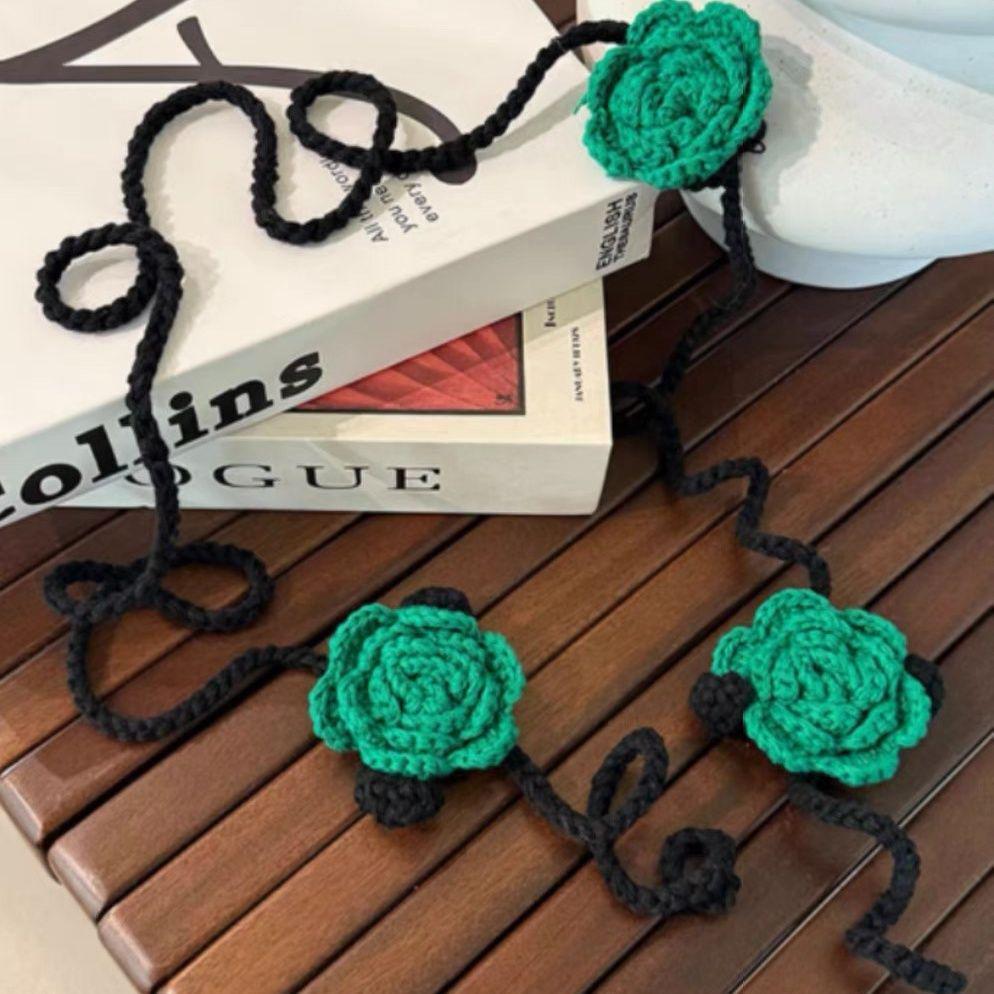 

Handmade Crochet Rose Waist Chain & Necklace with 3D Flowers, Long Silk Scarf, and Matching Belt Accessories