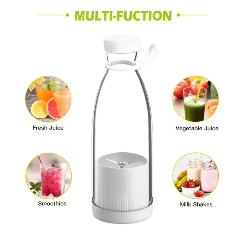 Mixeur de fruits multifonction blanc 380 ml, mini mixeur électrique portable, extracteur de jus, rechargeable par USB