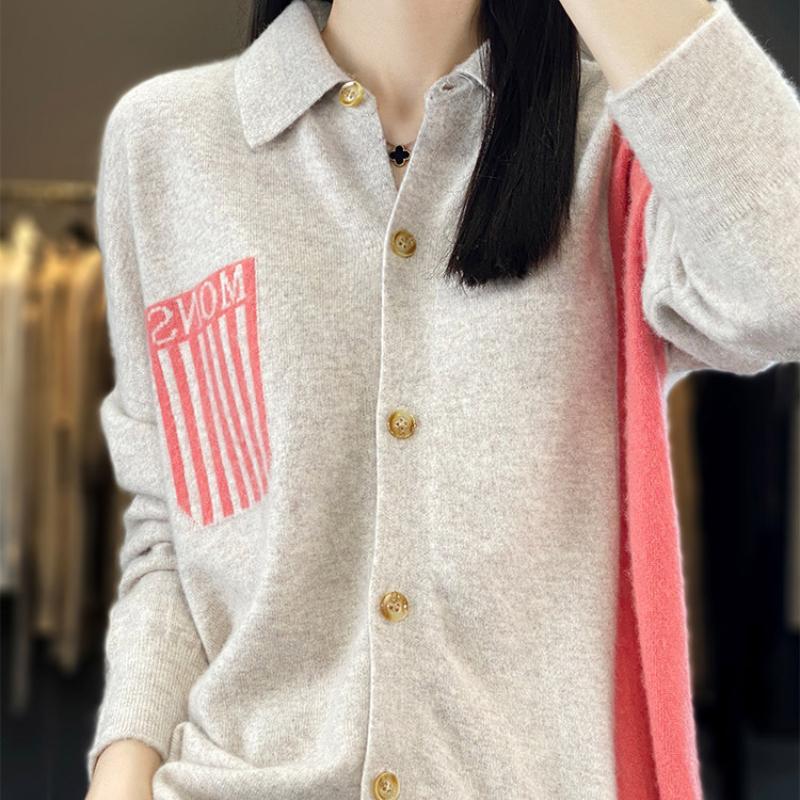 

Color Matching Shirt Cardigan Women s Autumn and Winter New Top Loose Fashion Versatile Top S