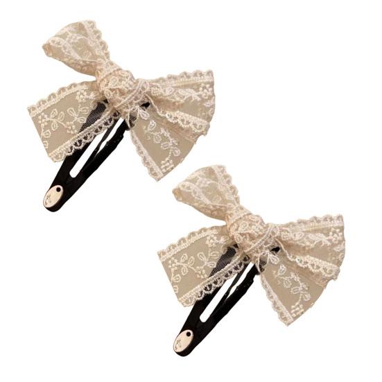 2Pcs Women Hairpin Embroidery Lace Flower Bowknot Decor BB Hair Clip Moderate Clamping Force Hair Accessories
