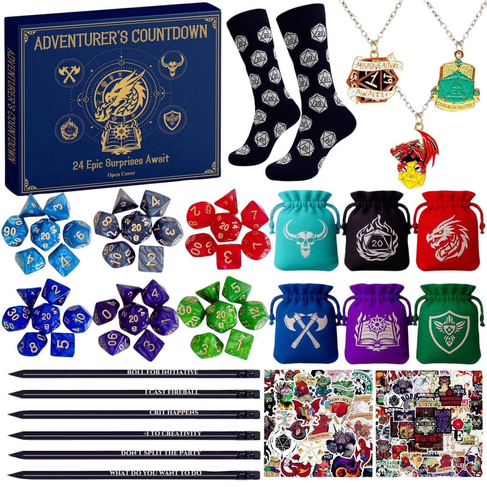 

Кости Адвент-календарь Для Мальчиков, 24-дневный Обратный Отсчет Подарок с Набором Костей и Тематическими Карандашами, Настольная Игра для Подростков One Size