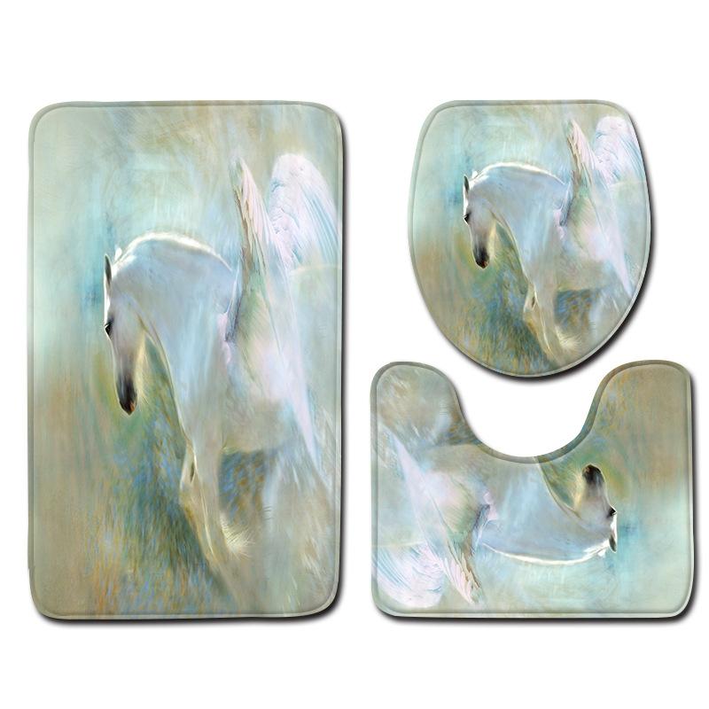 Unicorn Bathroom Floor Mat Toilet Three-Piece Set